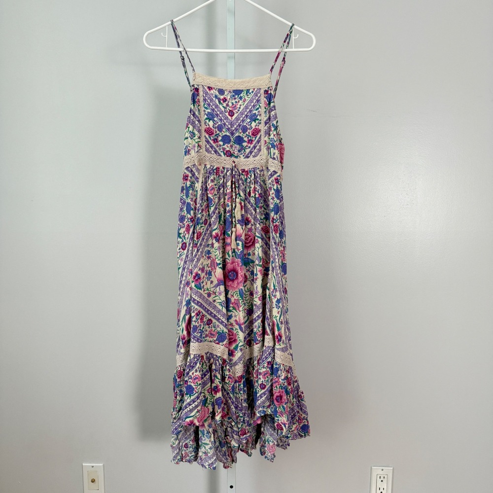 Spell Designs sz S‎ Floral Maxi Dress Purple Pink Bohemian Lace Prairie Cottage